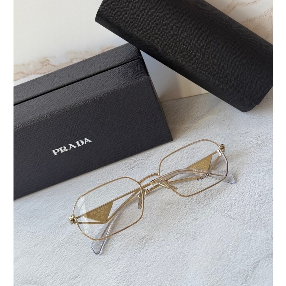 NEW Prada PR A53V Gold Hexagon Unisex Eyeglasses Frames